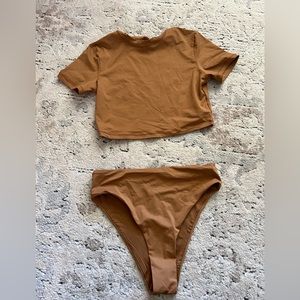 Skims Swim (swim tee and mid waist bottoms) Medium - Almond